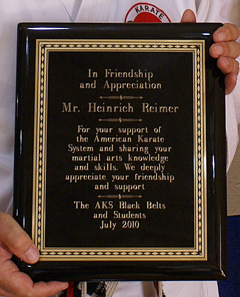 Heinrich's Special Award Plaque